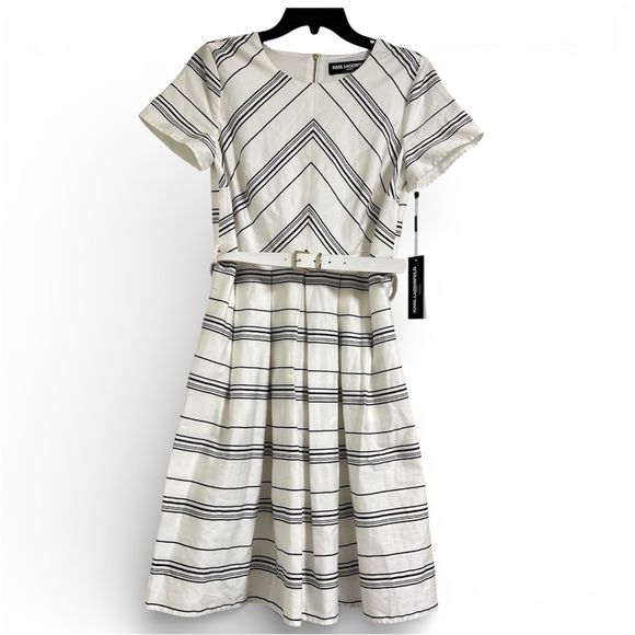 Karl Lagerfeld Dresses & Skirts - Karl Lagerfeld Paris Chevron Striped Belted Midi Dress Black & White Size 6 NWT